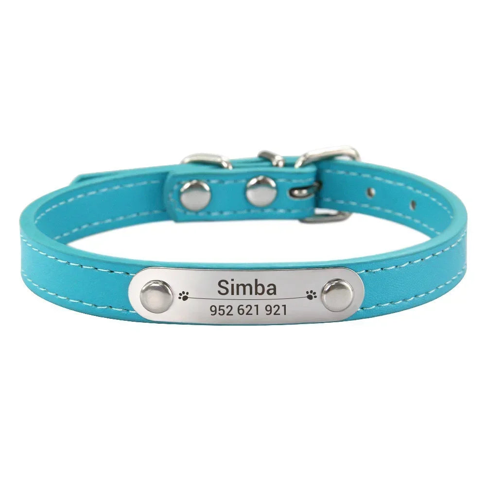 Personalised Dog Collar with Engraved Name & ID — PU Leather, Anti-Lost