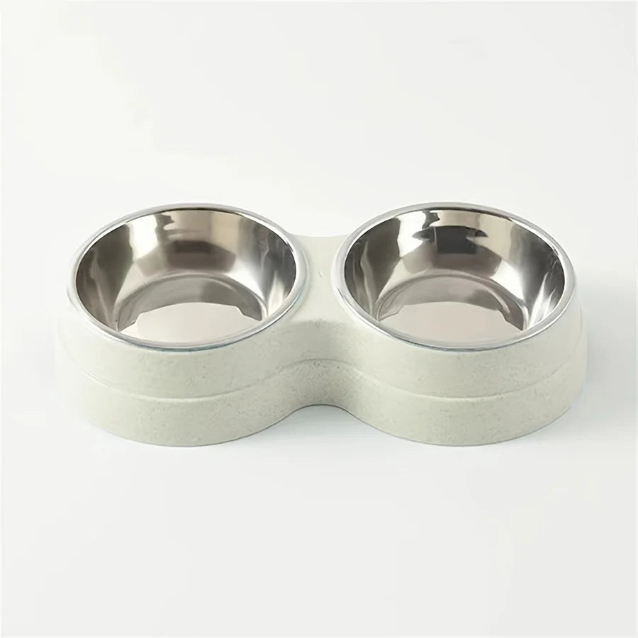 Dual Stainless Steel Pet Bowl – Non-Slip Double Food & Water Dish for Cats & Dogs