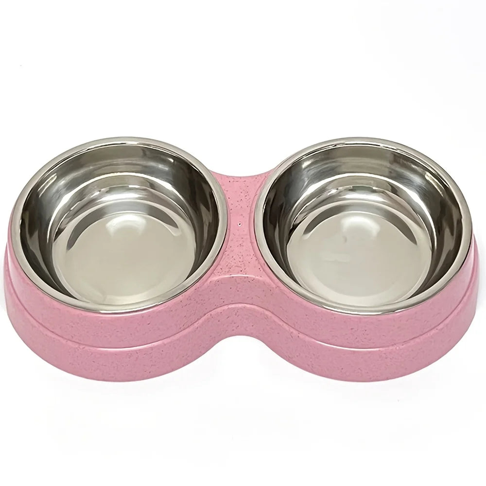 Dual Stainless Steel Pet Bowl – Non-Slip Double Food & Water Dish for Cats & Dogs