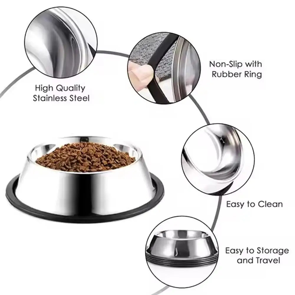 Stainless Steel Pet Bowl – Anti-Slip, Anti-Ant Food & Water Dish for Dogs & Cats