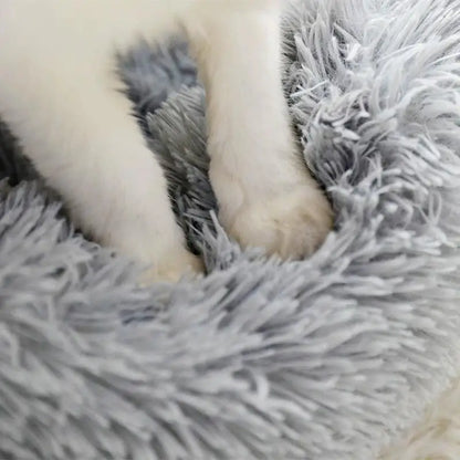 Plush Faux Fur Donut Pet Bed – Warm Round Bed for Cats & Small Dogs