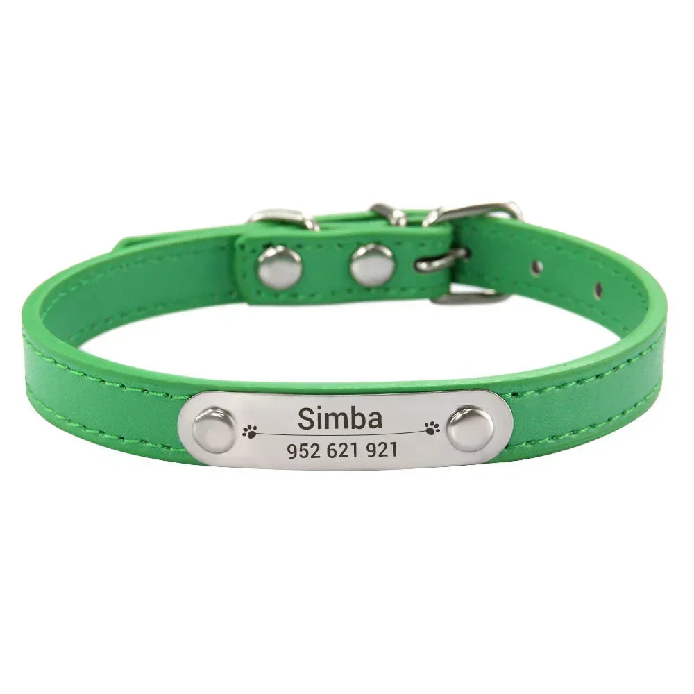 Personalised Dog Collar with Engraved Name & ID — PU Leather, Anti-Lost
