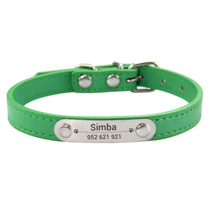 Personalised Dog Collar with Engraved Name & ID — PU Leather, Anti-Lost