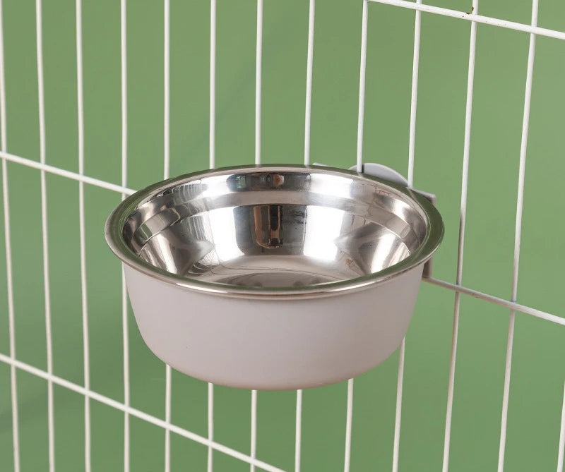 Removable Stainless Steel Hanging Pet Bowl – Cage Feeder for Dogs, Cats & Rabbits