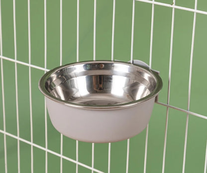Removable Stainless Steel Hanging Pet Bowl – Cage Feeder for Dogs, Cats & Rabbits