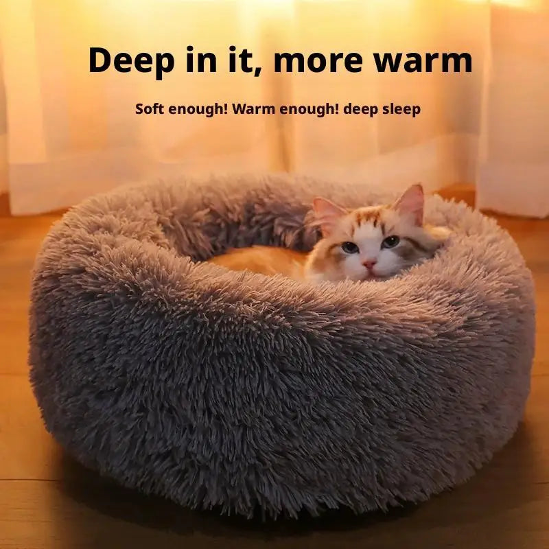 Plush Faux Fur Donut Pet Bed – Warm Round Bed for Cats & Small Dogs