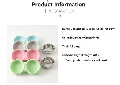 Dual Stainless Steel Pet Bowl – Non-Slip Double Food & Water Dish for Cats & Dogs