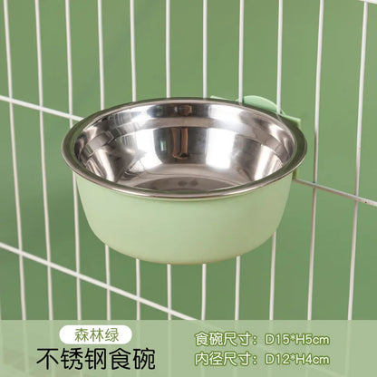 Removable Stainless Steel Hanging Pet Bowl – Cage Feeder for Dogs, Cats & Rabbits