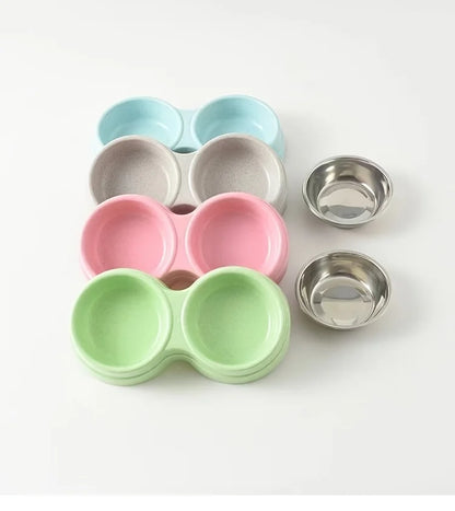 Dual Stainless Steel Pet Bowl – Non-Slip Double Food & Water Dish for Cats & Dogs