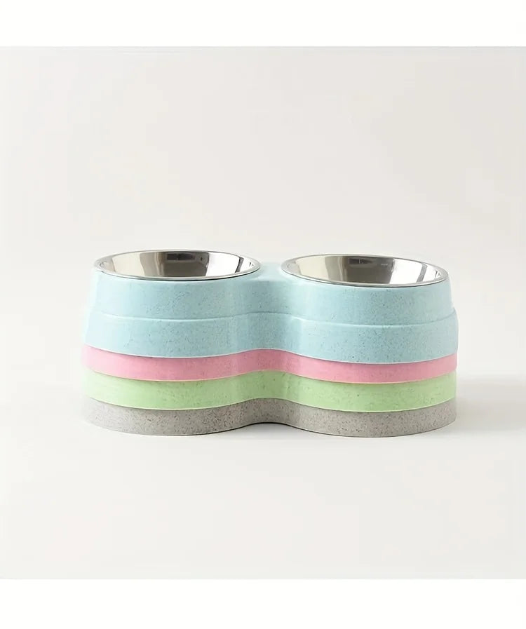 Dual Stainless Steel Pet Bowl – Non-Slip Double Food & Water Dish for Cats & Dogs