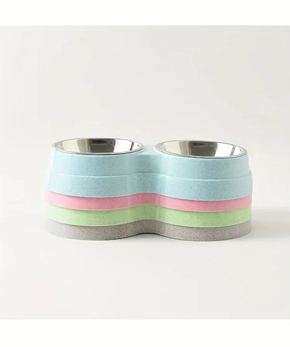 Dual Stainless Steel Pet Bowl – Non-Slip Double Food & Water Dish for Cats & Dogs