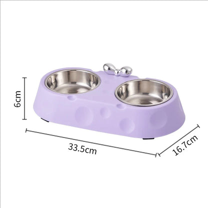 Double Stainless Steel Pet Bowl – Non-Slip Food & Water Feeder for Dogs & Cats