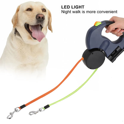 Dual Retractable Dog Lead with LED Light – Walk Two Dogs at Once