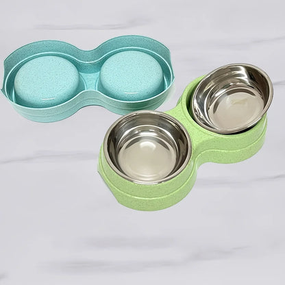 Dual Stainless Steel Pet Bowl – Non-Slip Double Food & Water Dish for Cats & Dogs