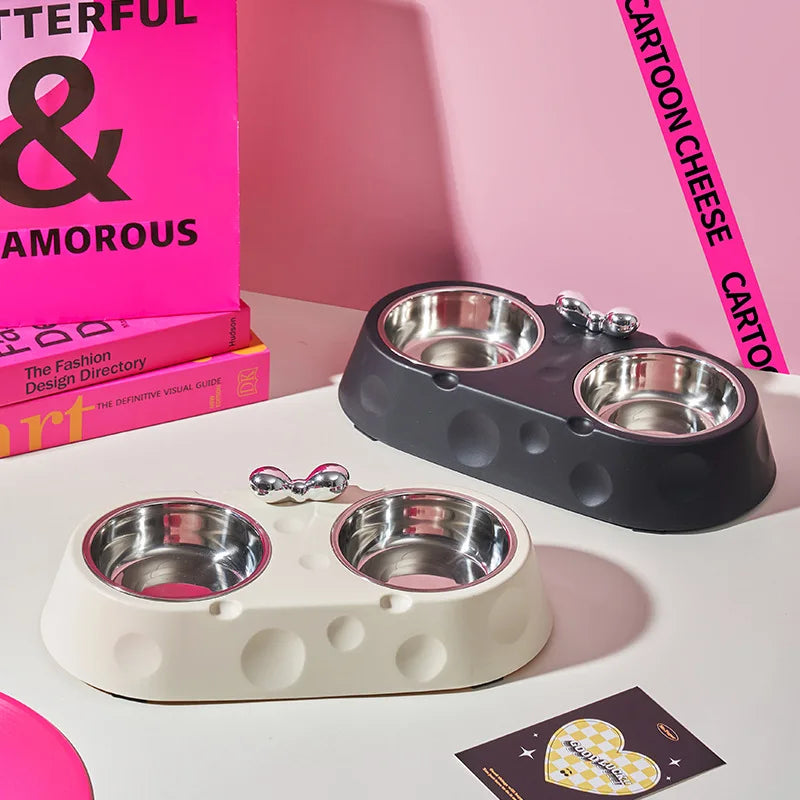 Double Stainless Steel Pet Bowl – Non-Slip Food & Water Feeder for Dogs & Cats