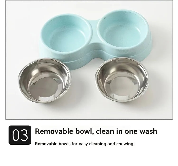 Dual Stainless Steel Pet Bowl – Non-Slip Double Food & Water Dish for Cats & Dogs