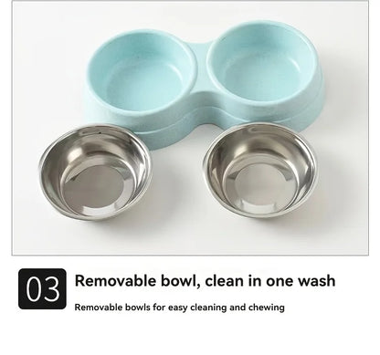 Dual Stainless Steel Pet Bowl – Non-Slip Double Food & Water Dish for Cats & Dogs