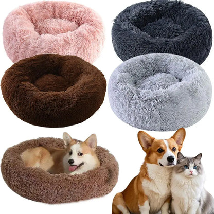 Plush Faux Fur Donut Pet Bed – Warm Round Bed for Cats & Small Dogs