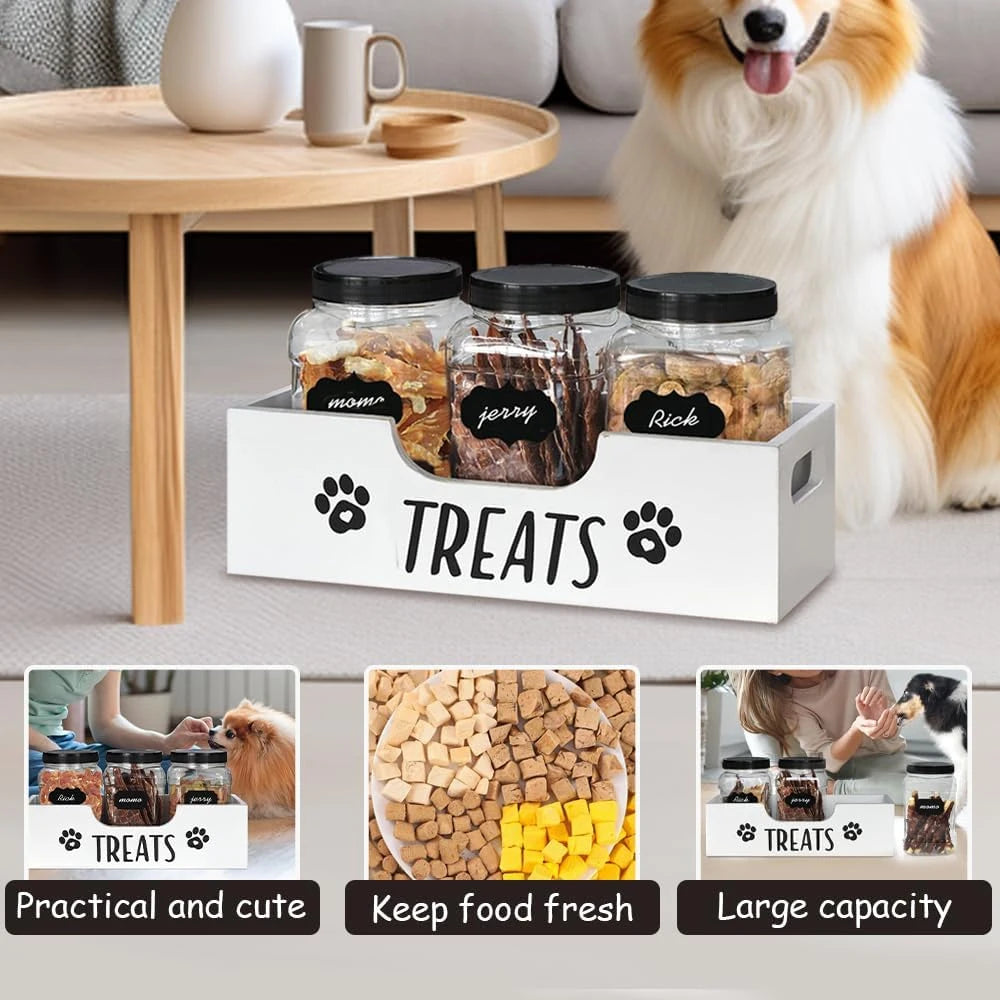 Pet Treat Storage Set – 3 Jars with Wooden Holder