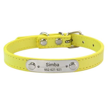 Personalised Dog Collar with Engraved Name & ID — PU Leather, Anti-Lost