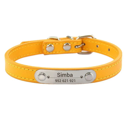 Personalised Dog Collar with Engraved Name & ID — PU Leather, Anti-Lost