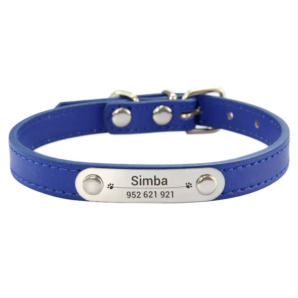 Personalised Dog Collar with Engraved Name & ID — PU Leather, Anti-Lost