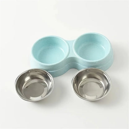 Dual Stainless Steel Pet Bowl – Non-Slip Double Food & Water Dish for Cats & Dogs