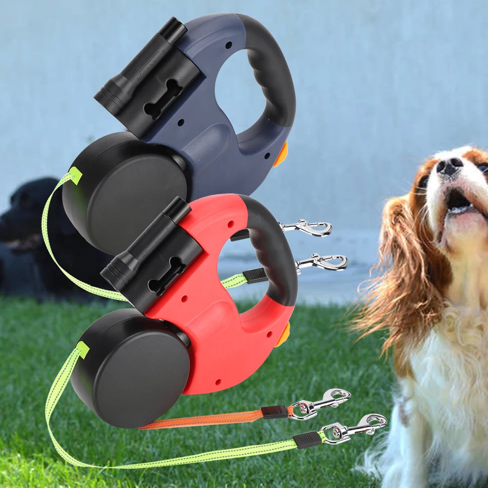 Dual Retractable Dog Lead with LED Light – Walk Two Dogs at Once