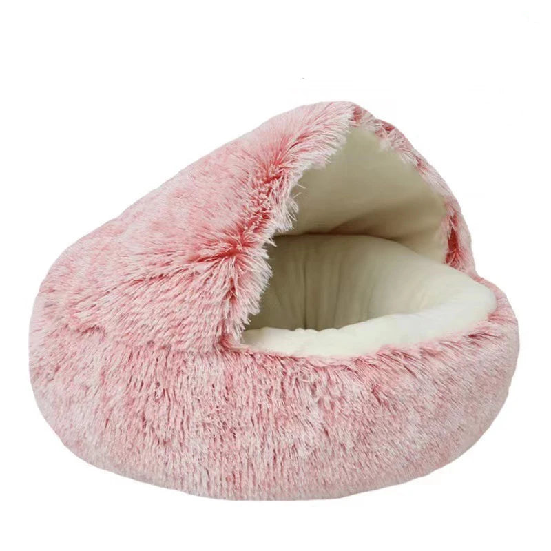 Round Plush Cat & Dog Bed – Warm Soft Sleeping Nest Cave for Small Pets