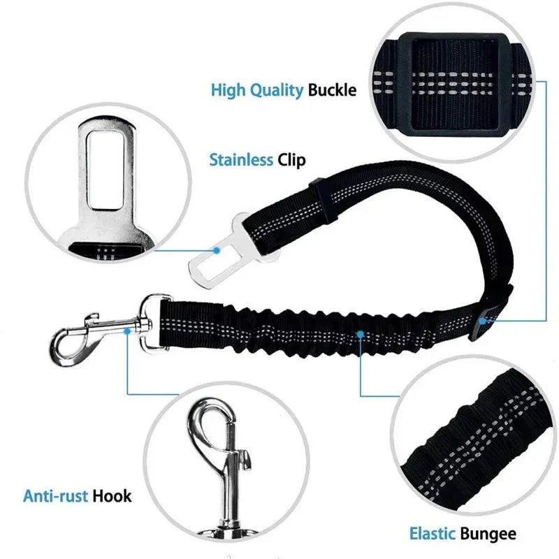Reflective Dog Car Tether | Adjustable Safety Seat Belt Harness