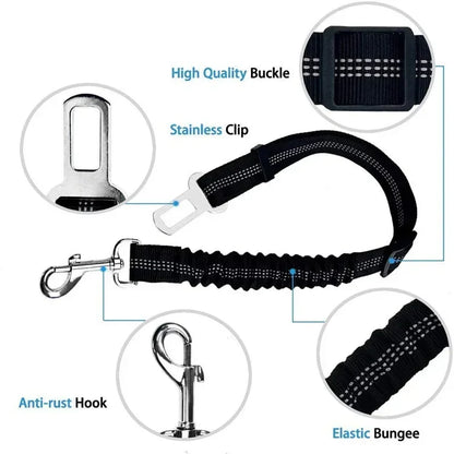 Reflective Dog Car Tether | Adjustable Safety Seat Belt Harness