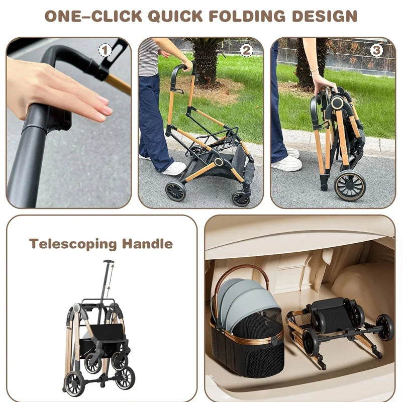 3-in-1 Foldable Pet Stroller | Detachable Bag & Basket | Up to 20kg