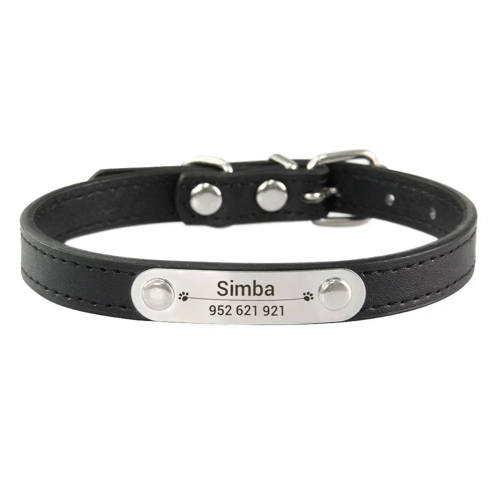 Personalised Dog Collar with Engraved Name & ID — PU Leather, Anti-Lost