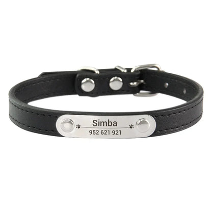 Personalised Dog Collar with Engraved Name & ID — PU Leather, Anti-Lost