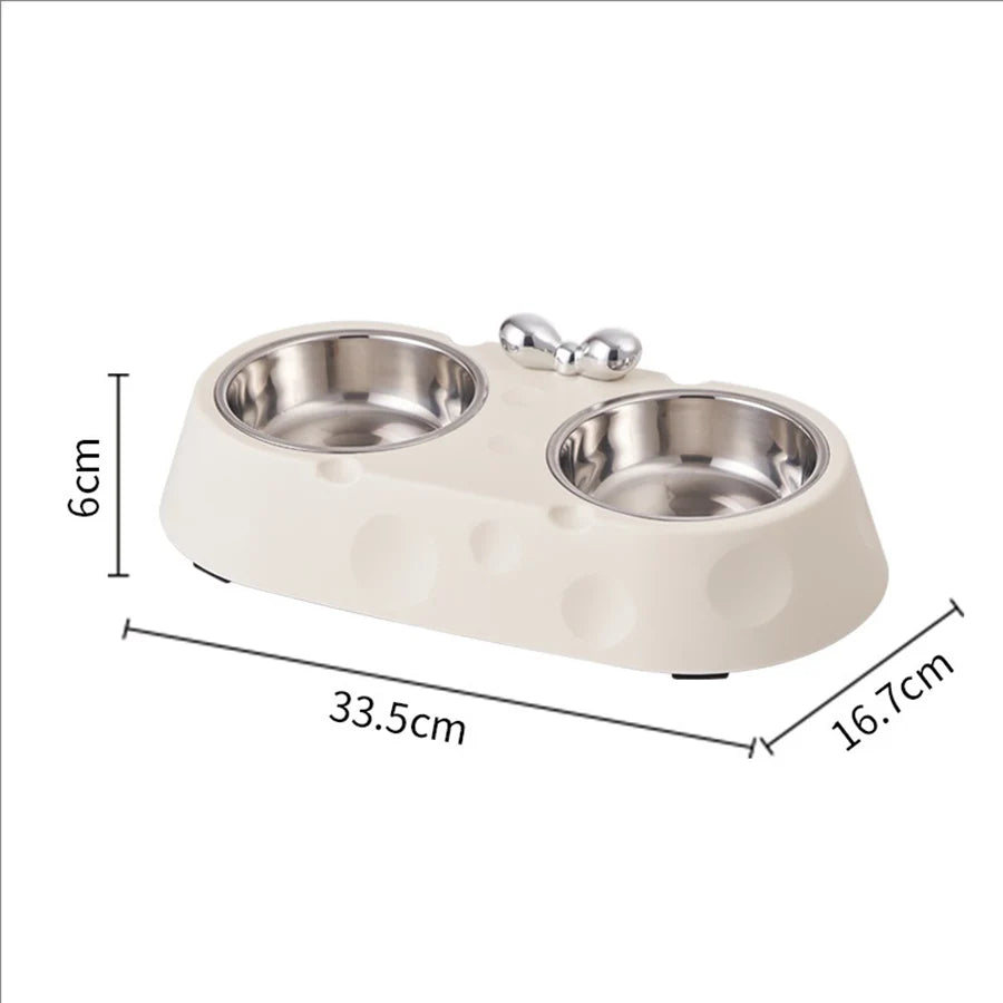 Double Stainless Steel Pet Bowl – Non-Slip Food & Water Feeder for Dogs & Cats
