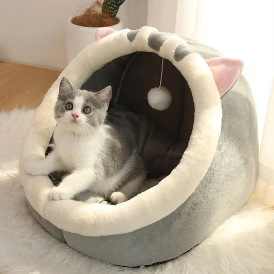 Cartoon Cave Cat Bed – Foldable Soft Pet Sleeping Nest for Cats & Small Dogs