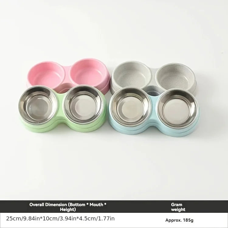 Dual Stainless Steel Pet Bowl – Non-Slip Double Food & Water Dish for Cats & Dogs