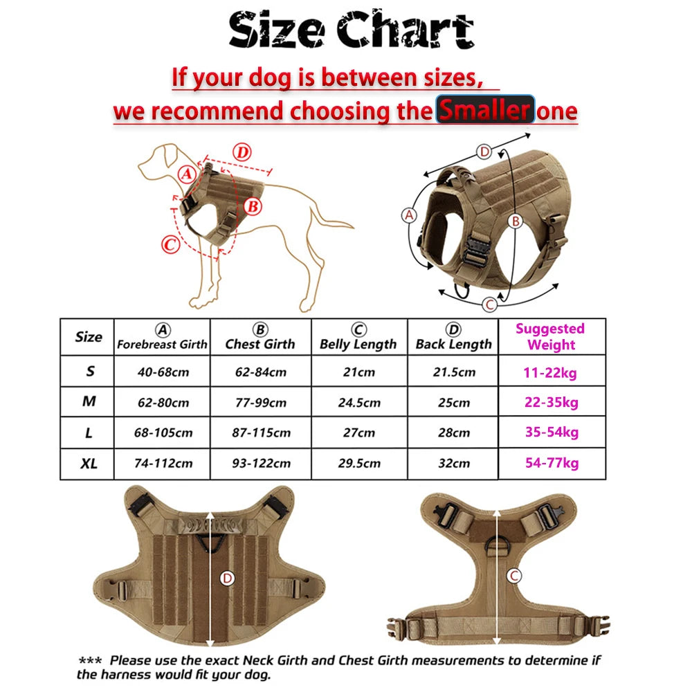 Military-Grade Tactical Dog Harness — Training Vest for Large Breeds