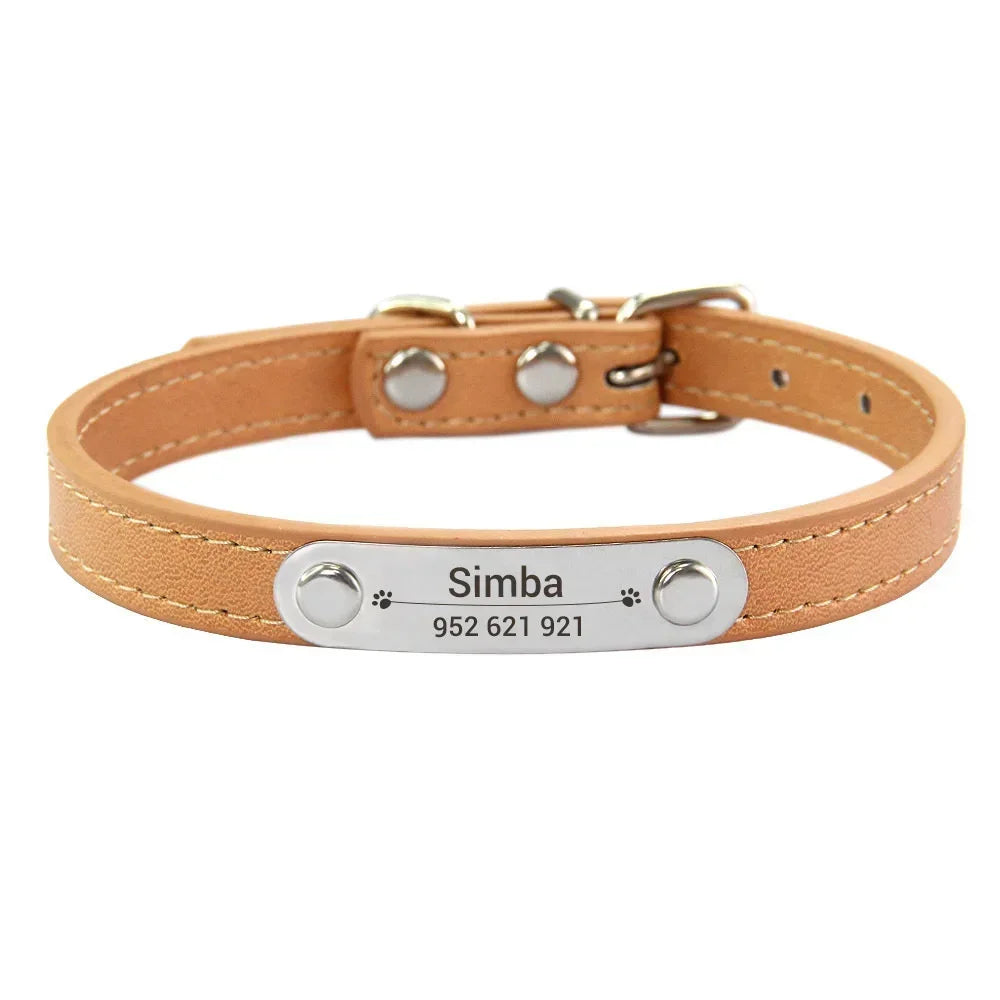 Personalised Dog Collar with Engraved Name & ID — PU Leather, Anti-Lost