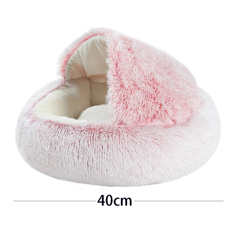 Round Plush Cat & Dog Bed – Warm Soft Sleeping Nest Cave for Small Pets