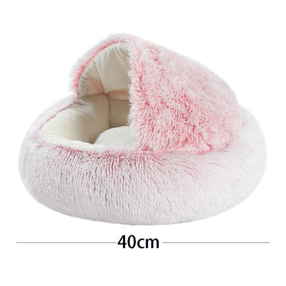 Round Plush Cat & Dog Bed – Warm Soft Sleeping Nest Cave for Small Pets