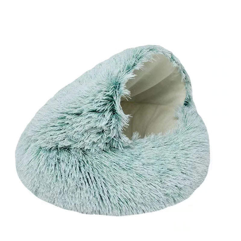 Round Plush Cat & Dog Bed – Warm Soft Sleeping Nest Cave for Small Pets