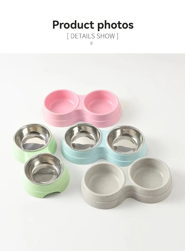 Dual Stainless Steel Pet Bowl – Non-Slip Double Food & Water Dish for Cats & Dogs