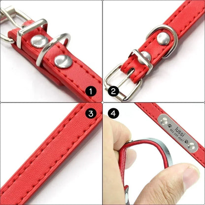 Personalised Dog Collar with Engraved Name & ID — PU Leather, Anti-Lost