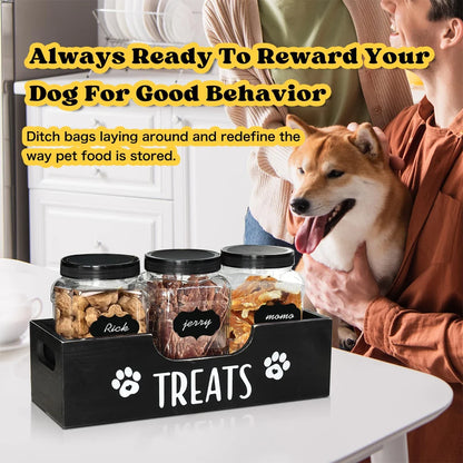 Pet Treat Storage Set – 3 Jars with Wooden Holder