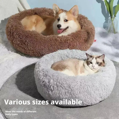 Plush Faux Fur Donut Pet Bed – Warm Round Bed for Cats & Small Dogs