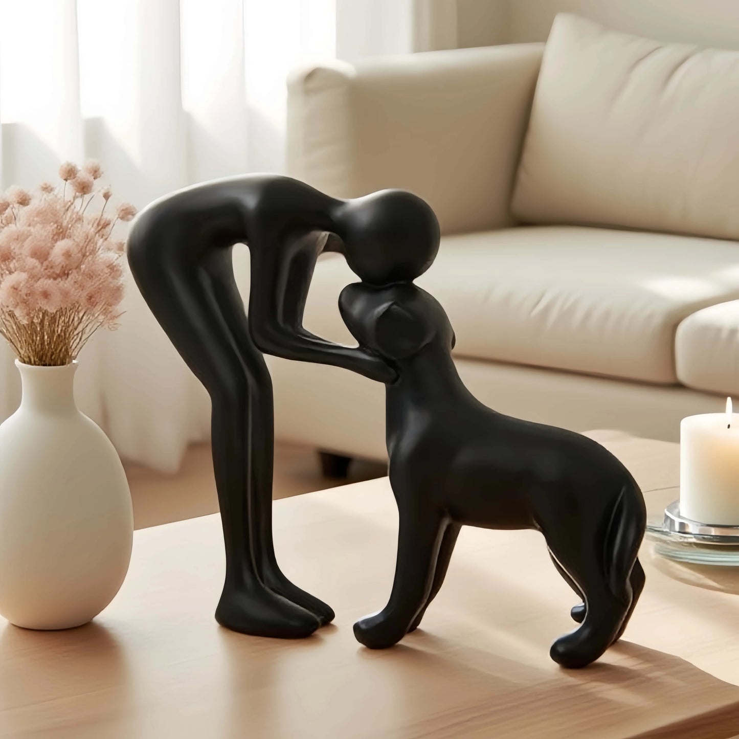 Dog & Owner Statue – Elegant Home Décor Gift for Pet Lovers