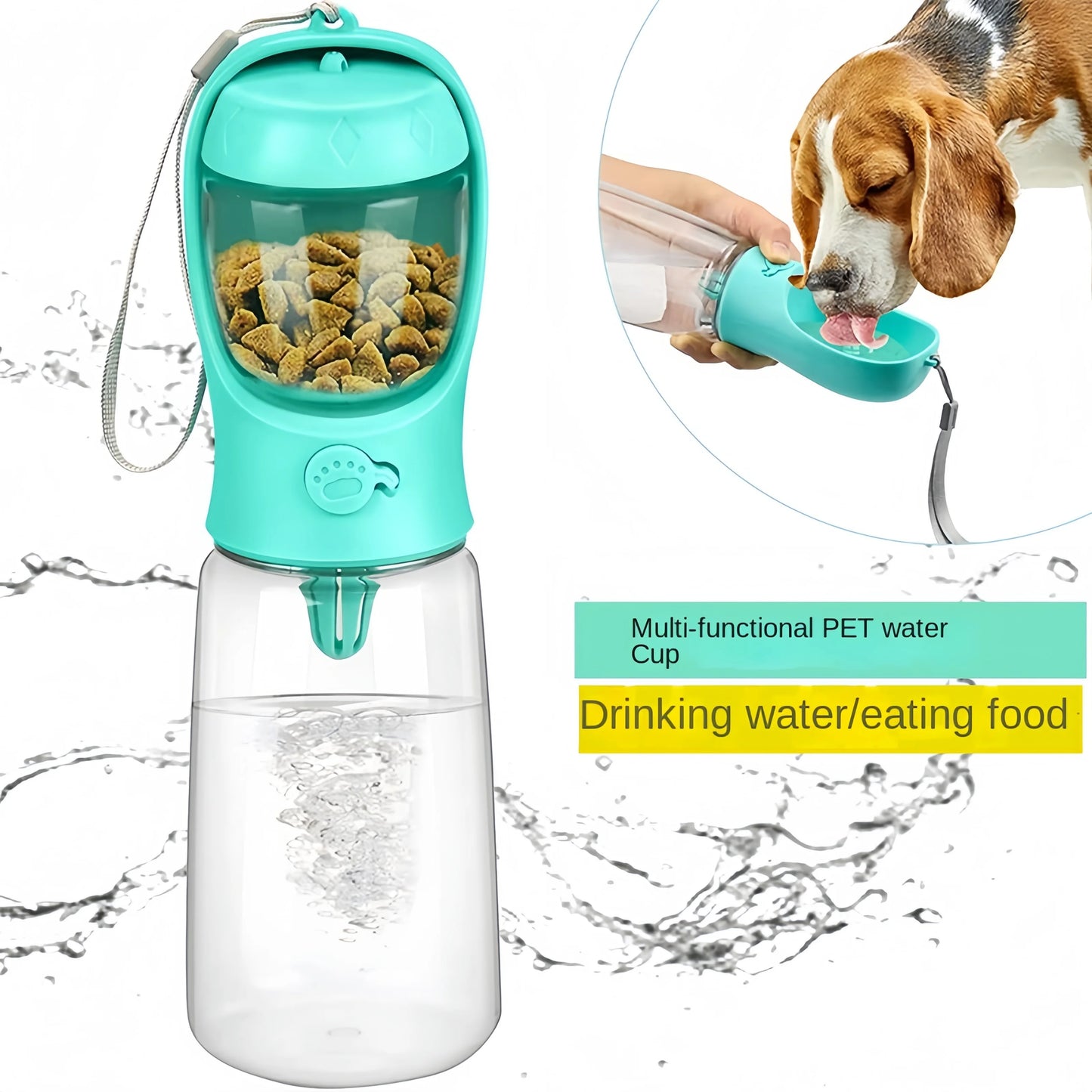 Portable Pet Travel Water Bottle | Food Grade with Snack Dispenser
