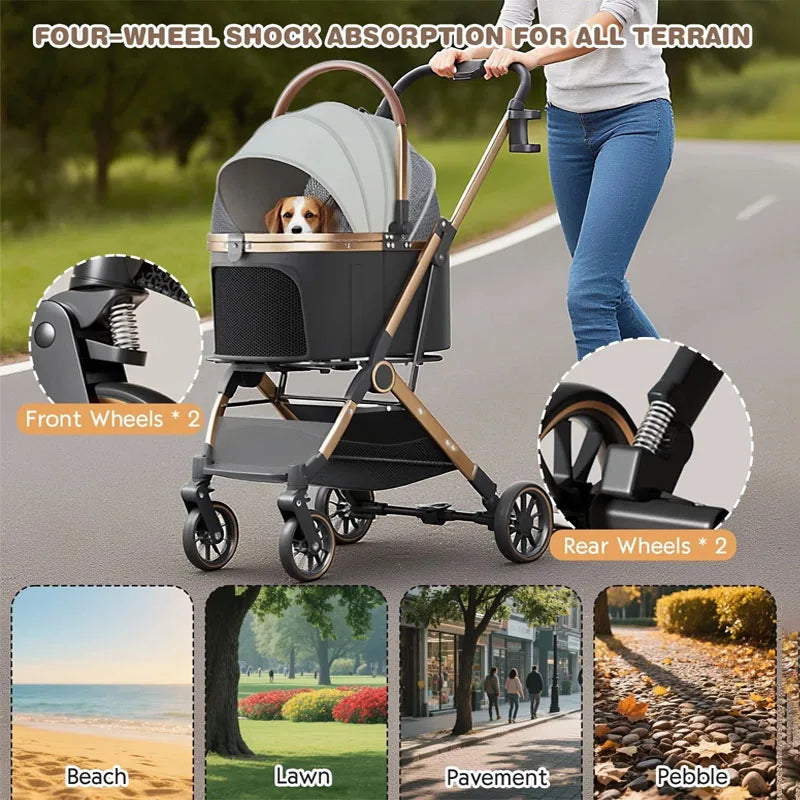 3-in-1 Foldable Pet Stroller | Detachable Bag & Basket | Up to 20kg