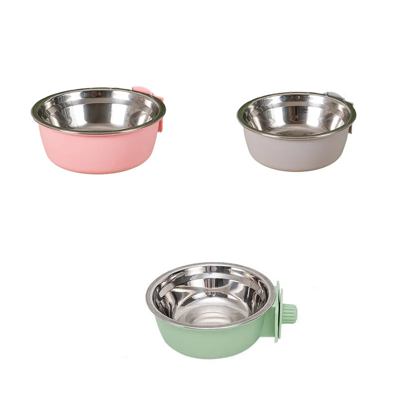 Removable Stainless Steel Hanging Pet Bowl – Cage Feeder for Dogs, Cats & Rabbits